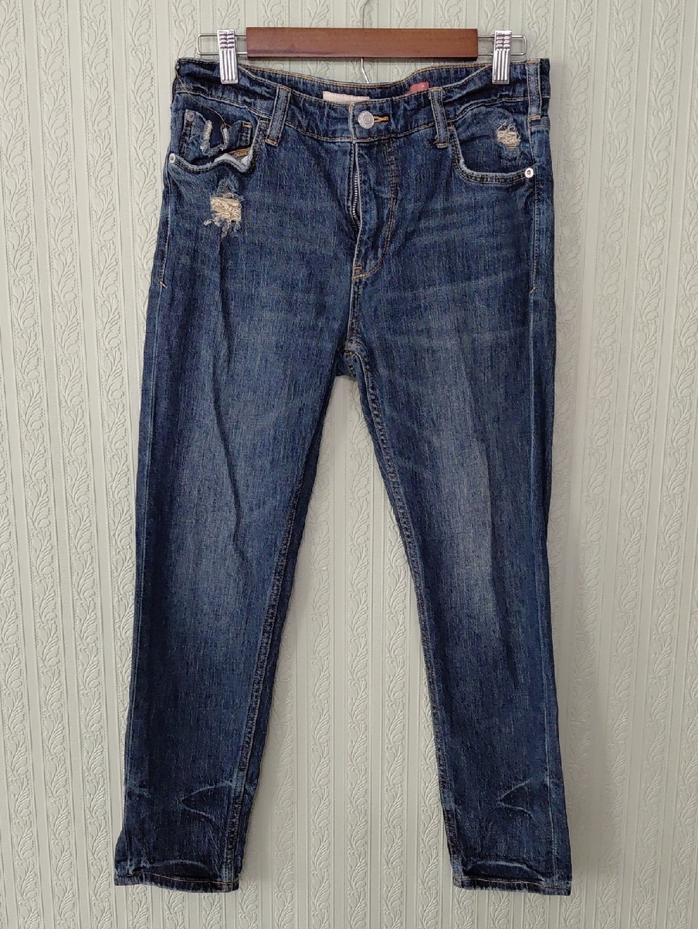 PILCRO anthropologie Womens 26 Skinny Distressed Dark Blue Jeans